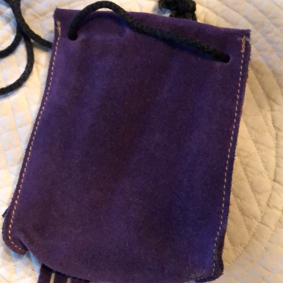 💜 Handmade Purple Suede mini crossbody fringe fold over front cute bag - Picture 2 of 10
